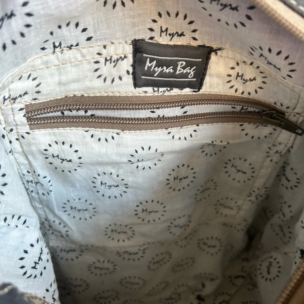 Myra Chevron Brown and White Patterned Backpack with Cowhide Flap.